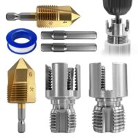 Gewindeschneider Set für Wasserrohr - 1/2in und 3/4in Innengewinde und Außengewinde, Gewindedichtband und Wasserrohr Gewindebearbeitungssatz für PPR PVC Kunststoffrohre