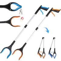 HBSFBH 2 Stück Greifzange für Senioren mit Magnet, Faltbare Greifer für Senioren, Faltbare Greifzange mit Magnet, Aluminium Müllzange, 360° Drehbar Müllzange Greifzange