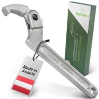 Hochwertige Hakenschlüssel aus Stahl für Rundmuttern und Lagermuttern, verstellbar von 32–76 mm, rutschfeste Ergonomie, ideal für Mechaniker und DIY-Projekte.