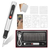 Elektrischer Gravierstift mit 30 Bits, 5 Schablonen und 4 Übungsbrettern für Künstler und Heimwerker zum Schmuck, Holz, Stein und Glas gravieren.