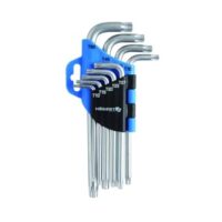 Högert Technik TORX-Schlüssel Satz mit 9 Stücken in verschiedenen Größen von T10 bis T50, hochwertiger Chrom-Vanadium-Stahl, widerstandsfähig gegen Verformung und Abrieb, silberne Oberfläche