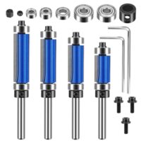 Linkstyle 4-teiliges Bündigfräser-Set mit Hartmetall-Klingen und 1/4-Zoll-Schaft, ideal für Ober- und Unterkante-Fräsen in verschiedenen Holzarten und Werkstoffen