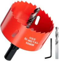 Lochsäge Bohrkrone 68mm aus HSS Bimetall - Hochleistungs Lochfräse und Lochkreissäge mit Dreieckgriffadapter und Zentrierbohrer für Holz, Kunststoffe, Metall, Trockenbauwände, Rigips und Kaminrohre