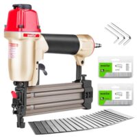Meite F50C Druckluft Nagler mit 2000 Stück Stauchkopfnägel, Sicherheitsnase und Tiefenkontrollrad. Perfekter Nagler für Heimwerker und Profis bei Fenster- und Türmontage, Möbelbau, Zierleistenarbeiten und Finish-Arbeiten.