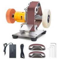 Mini Bandschleifer, 7 Einstellbare Geschwindigkeiten, Elektrischer Messerschärfer mit Schleifbändern und Polierscheiben für Metall und Holz DIY Handwerk Werkzeuge