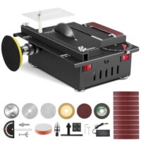 Mini-Tischkreissäge und Bandschleifer, 250W Mini-Kreissäge mit 0-90° einstellbarem Schnittwinkel, Mini-Desktop-Elektrogerät mit 4 Klingen, 30mm Sägeblatt für Handwerk DIY