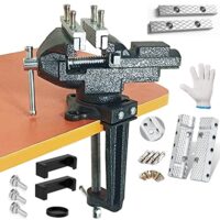 MYTEC Schraubstock oder Tischschraubstock, Multifunktionsbacke, multifunktionaler kombinierter Schraubstock mit Schnellverstellung, universell drehbarer 360°-Arbeitsschraubstock zum Anklemmen, 8,4 cm