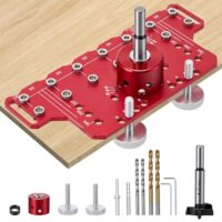 Regalstift-Bohrvorrichtung Set, 2-in-1-Schablone für Regalstifte und Schrankscharniere, Aluminiumlegierung Bohrschablone für die Holzbearbeitung mit 1/4", 5 mm, 2 mm und 35 mm Bohrern