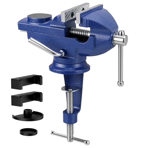 Schraubstock Drehbar 360° Tischschraubstock für Holzbearbeitung, Bohren und Schneiden mit Hammerschlaglackierung