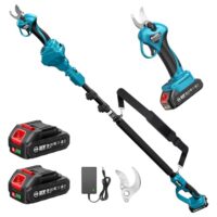 Akku-Astrchere Teleskop, elektrische Gartenschere mit Teleskopstange bis 4,6m Reichweite, 2x2000mAh Batterien, 33mm Akku Baumschere & Astrchere für Garten