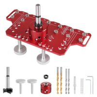 SUPAWAY Regalstift-Bohrvorrichtung Rot, 2 in 1 Regalstiftvorrichtung und 35mm Scharniervorrichtung Alu Lochreihen Bohrschablone mit 5mm und 1/4 Zoll Bohrern