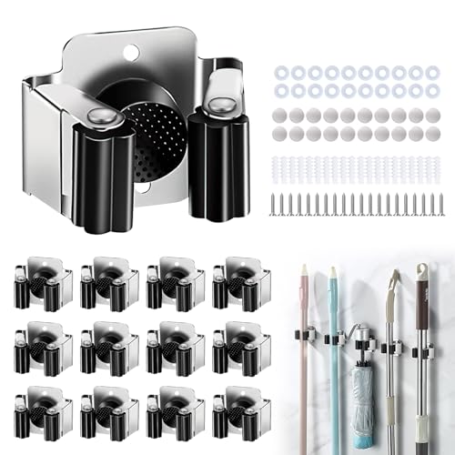 Trukafie 12 Stück Besenhalterung Wand, Gerätehalter aus Edelstahl für Gartengeräte und Werkzeuge in Küche, Badezimmer, Garage und Garten