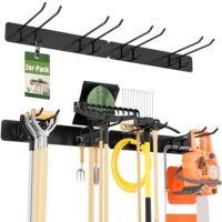 Gartengerätehalter mit 4 Doppelhaken und 2 Paneelen, pulverbeschichtetes rostbeständiges Metall für Gartenwerkzeug und Besen in Garage oder Keller