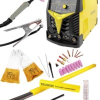 WELDINGER WIG-Schweißgerät WE 200P ACDC eco für Schweißen von Aluminium, hochwertiger Inverter HF-Zündung mit umfangreichem ACDC-Zubehörset und 5-Jahres-Garantie