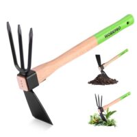 2-in-1 Gartenhacke mit Stiel, Kleine Unkrauthacke, Multifunktionale Doppelhacke für Gartenarbeiten
