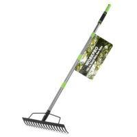 WORKPRO Bogenrechen Garten mit Stiel, 17 Zinken Rechen, Verstellbare & Abnehmbare Harke für Gartensanierung und Unkrautentfernung