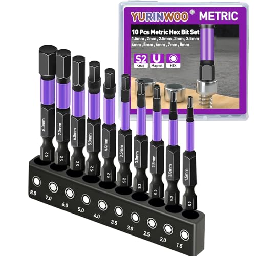 10 Stück Sechskant Bit Set (Metrisch) mit Magnetischen CNC-Spitzen und Hex Sechskant Schraubendrehern 50mm Lang für Akkuschrauber