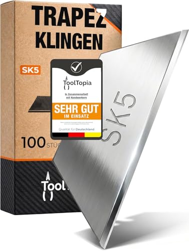 Scharfe Trapezklingen aus SK5 Stahl - Cuttermesser Klingen und Teppichmesser Klingen Set mit praktischer Spenderbox