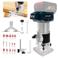 Bosch Professional 18V System Akku Oberfräse, 800W Akku-Kantenfräse Set mit 5 Geschwindigkeit, 30000 U/min bürstenloser Multifunktionsfräse Handfräser mit 15 Stück 1/4" Fräser Set (ohne Akku)