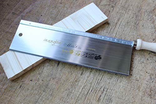 Augusta Heckenrose Gehrungs-Feinsäge, hochwertige Holzsäge aus Bandstahl C75 mit feiner Spitzzahnung und stabilen Stahlrücken für präzisen Schnitt bei der Verarbeitung von Holz, PVC und Stuck