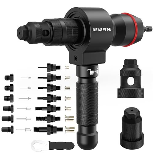 Zwei in einem Nietmmutternaufsatz für Akkuschrauber und Bohrmaschinen, mit verschiedenen Drehmomentbegrenzungskupplungen und robusten Konstruktion, ideal für Nieten und Schraubdornwerkzeuge umzuwandeln