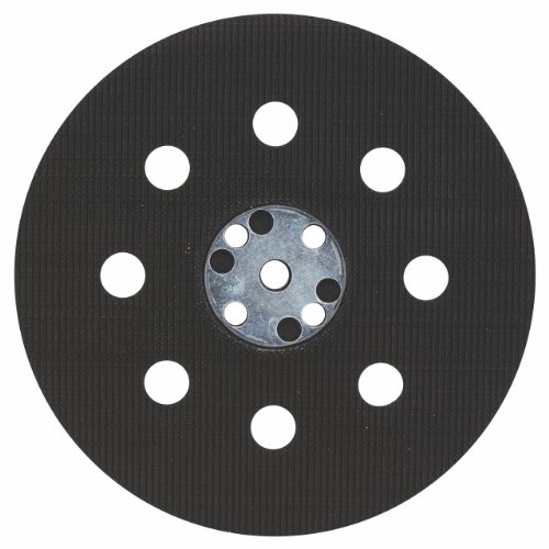Bosch Schleifteller für PEX 115, schwarzer Diskus mit Löchern und weißem Text "Bosch Accessories" auf der rechten Unterkante. Der Discus hat sechs blaue Kreise in der Mitte und acht schwarze Punkte um sie herum.