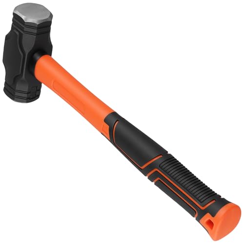 Ergonomischer Vorschlaghammer mit Fiberglasstiel und Stahlkopf aus kohlenstoffreicher Stahl, ideal für Gartenarbeit, Camping und Handwerksaufgaben.