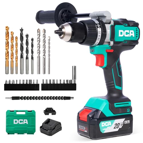 DCA Akku-Schlagbohrschrauber-Set 18V 120Nm, Bürstenloser Schlagbohrmaschine mit 1x4,0Ah Akku und 24+1+1 Drehmomentstufen Schlagbohrer