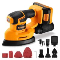 Akku-Schleifer für Holz, 20V Deltaschleifer von DEKOPRO mit Dreieckschleifer und Multischleifer-Funktion, Schleifmaschine mit Absaugung, 3 Zusatzzubehör und 12 Schleifblättern