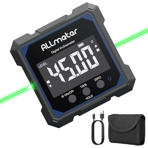 Digitaler Winkelmesser mit Laser für professionelle Arbeiten in der Holzarbeit, im Bau und bei Dekoration, 4×90° Messbereich, IP54 Wasserdicht