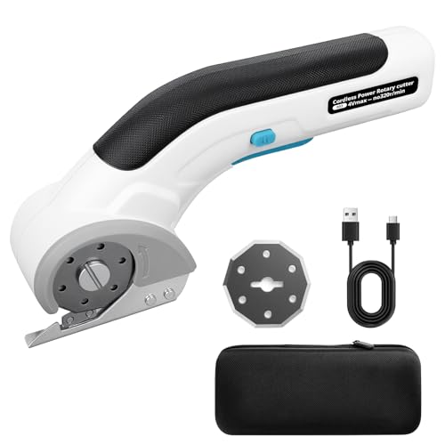Elektrische Schere kabellos 2000mAh mit Sicherheitssperre, Akkuschere für Stoff Leder Karton Kunststoff, Kartonschneider elektrisch für DIY Nähen Handwerk Haushalt