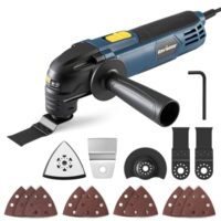 Oszillationswerkzeug mit kabelgebundenem Motor, 300W Leistung, 15.000 - 22.000 OPM, 6 Geschwindigkeitsstufen, 3° Schwenkwinkel, Zusatzhandgriff und 17-teiliges Zubehör zum Schneiden, Schlifen und Schaben