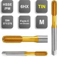 Gewindeformer HSSE/PM für die Herstellung von metrischen Innengewinden mit Form C und DIN 371. Der Gewindefurcher hat eine TIN-Beschichtung und ist ideal für verschiedene Materialien.
