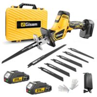 Gisam Akku Säbelsäge mit 8 Sägeblättern, geräuscharmer bürstenloser Motor, 2x 4.0Ah Akkus und Werkzeuglose Wechsel für Holz, Metall, PVC und mehr