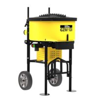 Güde Zwangsmischer GZM 120, 230 V, 2000 W, 72 cm Trommel-Ö, 120 Liter Trommelvolumen, Mischwerkumdrehung 32 U/min., Sackaufreisser am Schutzgitter, klappbare Eimer-Vorrichtung, Motorschutzabdeckung
