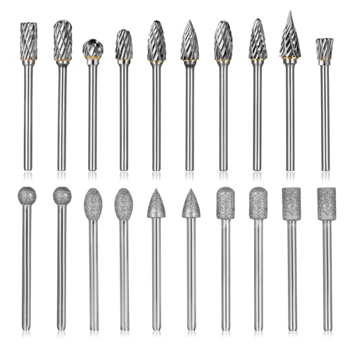 20 Stück Hartmetall Frässtifte Set mit 3mm Schaft, Doppelschnitt Rotationsfräser Rotary Fräser Zubehör für Bohrmaschine Metall Holzschneiden Bohrer Schleifen Schnitzen Gravieren