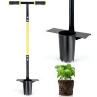 Blumenzwiebel-Pflanzwerkzeug mit langem Griff für Garten und Rasen, Zwiebelpflanzer mit gezacktem Boden zum Graben und Umpflanzen.
