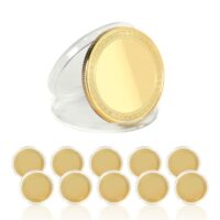 Personalisierte Erinnerungsgeschenke mit Lasergravur - 10 Stück Metall-Münzen in Acrylbox, doppelseitig gravierbar, 40 mm Rund, Gold