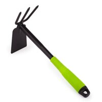 Doppelhacke aus Stahl für Garten, Kombihacke mit Breitblatt und 3 Spitze Zinken, kleine Gartenhacke zum Lockern Lüften und Jäten des Bodens, Arbeitsbreite 6,5 cm