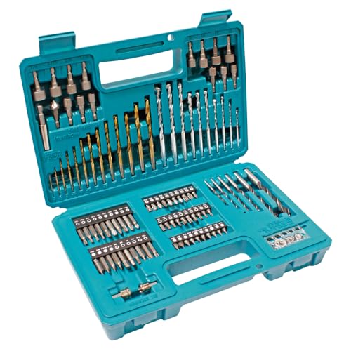 Das Makita B-68432 Bohrer-Bit-Set besteht aus 102 verschiedenen Bit-Typen und Größen, darunter Schraubenzieher, Bohrer und Meißel.