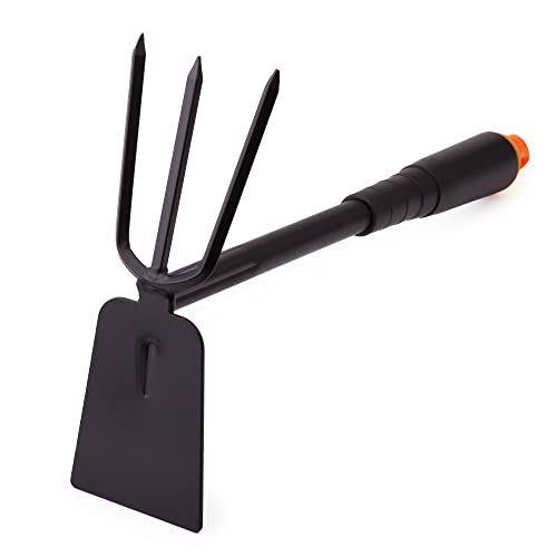 Mivos Doppelhacke für Garten mit Dreieck aus Stahl, Hacke mit zwei Köpfen für die Pflege und den Unkraut, Gartenhacke mit 3 Spitzen, Breite 7 cm