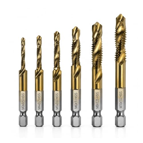 Professionelles HSS-Titan-Gewindebohrer-Set, 6-teilige Kombination von Bohrern und Gewindeschneidern für Metall, Holz, Kunststoff und andere Werkstoffe