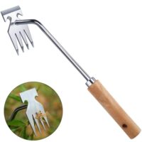 Gartenwerkzeug zum Entfernen von Unkraut und Auflockern des Bodens, robuste Konstruktion aus rostfreiem Edelstahl mit Holzgriff