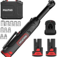 PULITUO 12V Elektrische Ratschenschlüssel Set, verlängerter Akku Ratschenschlüssel-Kit mit 2x2.0Ah Batterien & Schnellladung, 300RPM Kabellose Ratsche