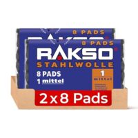 RAKSO Stahlwolle mittel 1-16 Pads - 2x8 Stk. glättet Holz, entfernt alten Lack von Antikmöbeln, säubert Hartgummiböden