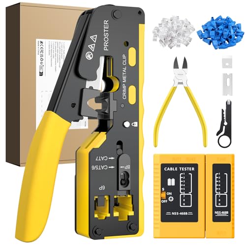 Ergänze das Arbeiten mit deinen Netzwerkkabeln mit diesem umfassenden RJ45 Crimpzange Set. Includes 50 Pass-Through-RJ45-Stecker, 50 Schutzhüllen und einen Ethernet-Kabeltester.