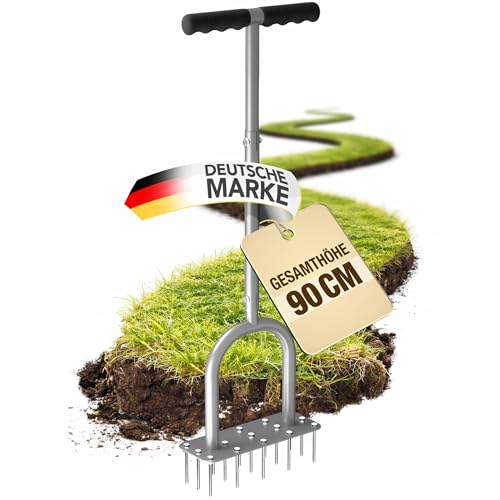 Easimo Rasenbelüfter mit T-Griff und 15 scharfen Stahlspiken für Rasenpflege und Gartenflächen, kraftsparend und ergonomisch
