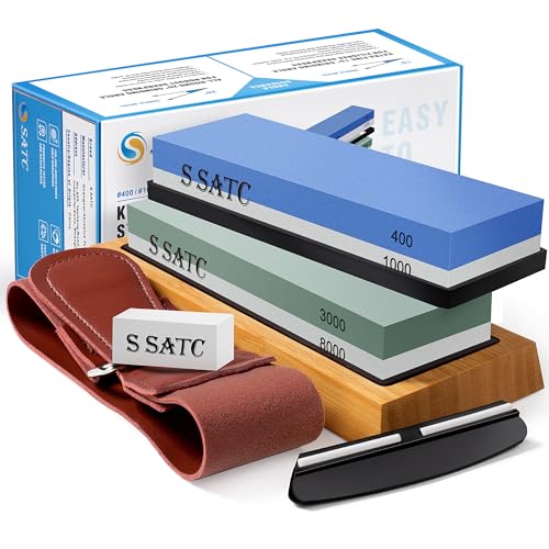 S SATC Premium Schleifstein Messer 400/1000/3000/8000 Körnung - Präzises Schärfen für Küchenmesser - Messerschleifstein Set