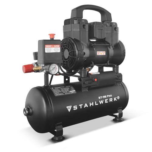 Druckluftkompressor mit 9 L Tank, ölfrei und leise, 8 bar, 1,22 PS, Druckluft-Werkzeuge für Werkstatt, Industrie und Handwerk