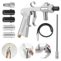 Sandstrahlpistole Druckluft Set, Langer Sandstrahldüse und Metalldüsen von 5MM/6MM Kaliber, mit Siphon-Zufuhr, Düse, Entfettungsmittel und Schleifmittel